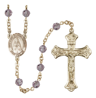 14 Karat Gold 6mm Austrian Crystal Our Lady of Rosa Mystica Rosary in Light Amethyst
