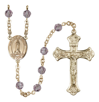 14 Karat Gold 6mm Austrian Crystal Our Lady of Kibeho Rosary in Light Amethyst