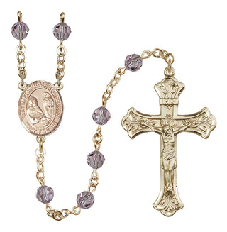 14 Karat Gold 6mm Austrian Crystal Saint Mary Magdalene of Canossa Rosary in Light Amethyst
