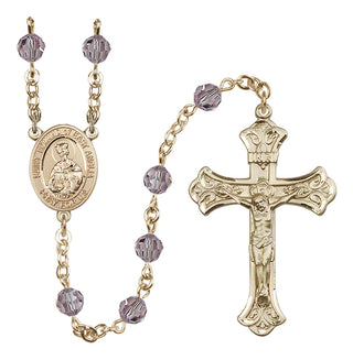14 Karat Gold 6mm Austrian Crystal Saint Edmund of East Anglia Rosary in Light Amethyst