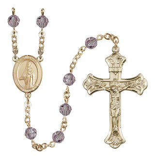 14 Karat Gold 6mm Austrian Crystal Saint Emma Uffing Rosary in Light Amethyst