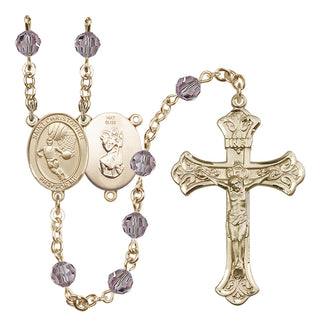 14 Karat Gold 6mm Austrian Crystal Saint Christopher/Basketball Rosary in Light Amethyst