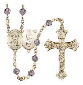 14 Karat Gold 6mm Austrian Crystal Saint Christopher/Swimming Rosary in Light Amethyst