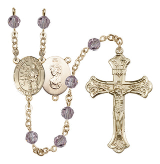 14 Karat Gold 6mm Austrian Crystal Saint Christopher / Karate Rosary in Light Amethyst
