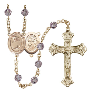 14 Karat Gold 6mm Austrian Crystal Saint Sebastian/Gymnastics Rosary in Light Amethyst