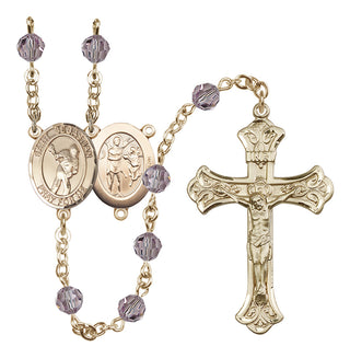 14 Karat Gold 6mm Austrian Crystal Saint Sebastian/Lacrosse Rosary in Light Amethyst