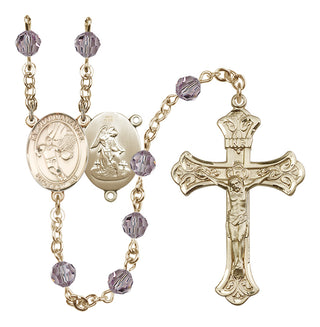 14 Karat Gold 6mm Austrian Crystal Guardian Angel/Basketball Rosary in Light Amethyst