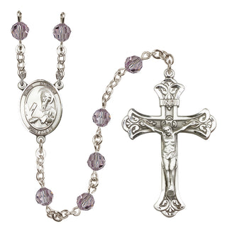 Sterling Silver 6mm Austrian Crystal Saint Andrew the Apostle Rosary in Light Amethyst