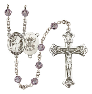 Sterling Silver 6mm Austrian Crystal Saint Brendan the Navigator/Navy Rosary in Light Amethyst