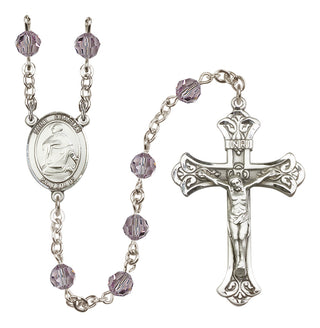 Sterling Silver 6mm Austrian Crystal Saint Charles Borromeo Rosary in Light Amethyst