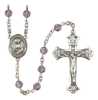 Sterling Silver 6mm Austrian Crystal Saint Catherine Laboure Rosary in Light Amethyst