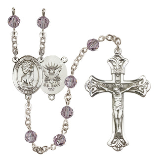 Sterling Silver 6mm Saint Christopher / Navy Rosary