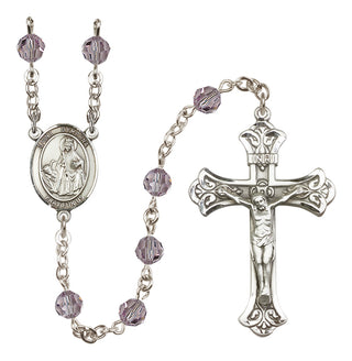 Sterling Silver 6mm Austrian Crystal Saint Dymphna Rosary in Light Amethyst