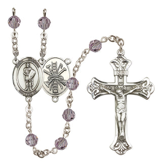 Sterling Silver 6mm Austrian Crystal Saint Florian/Firefighter Rosary in Light Amethyst