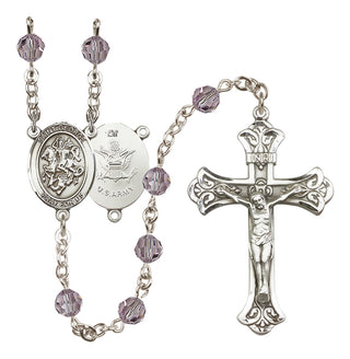 Sterling Silver 6mm Austrian Crystal Saint George / Army Rosary in Light Amethyst