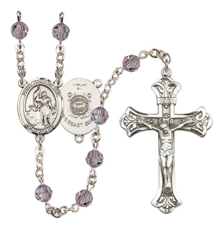 Sterling Silver 6mm Austrian Crystal Saint Joan of Arc /Coast Guard Rosary in Light Amethyst