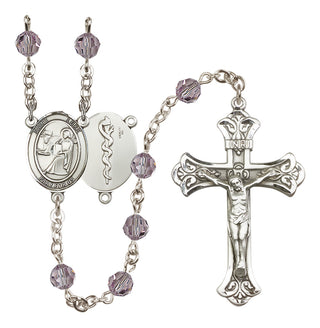 Sterling Silver 6mm Austrian Crystal Saint Luke the Apostle / Doctor Rosary in Light Amethyst