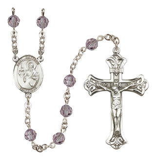Sterling Silver 6mm Austrian Crystal Saint Matthew the Apostle Rosary in Light Amethyst