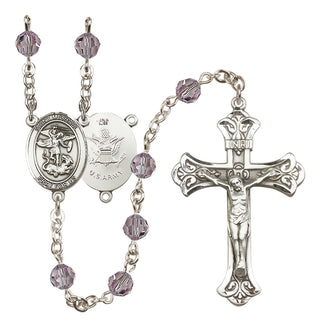 Sterling Silver 6mm Austrian Crystal Saint Michael / Army Rosary in Light Amethyst
