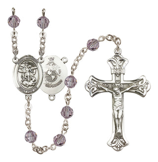 Sterling Silver 6mm Austrian Crystal Saint Michael / Marines Rosary in Light Amethyst
