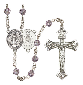 Sterling Silver 6mm Austrian Crystal Virgen Milagrosa Rosary in Light Amethyst