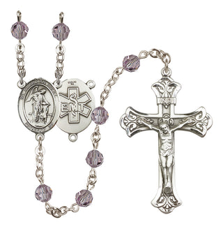 Sterling Silver 6mm Austrian Crystal Guardian Angel / EMT Rosary in Light Amethyst