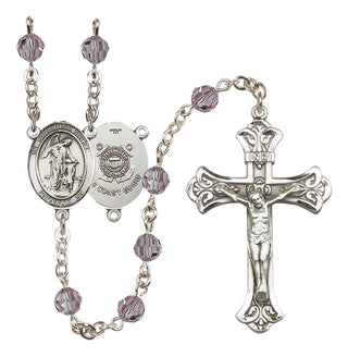 Sterling Silver 6mm Austrian Crystal Guardian Angel/Coast Guard Rosary in Light Amethyst