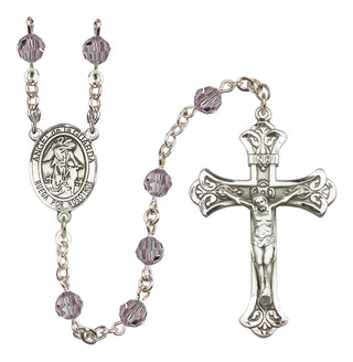 Sterling Silver 6mm Austrian Crystal Angel de la Guardia Rosary in Light Amethyst