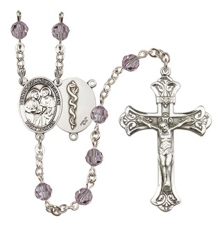 Sterling Silver 6mm Austrian Crystal Saints Cosmas & Damian / Doctors Rosary in Light Amethyst