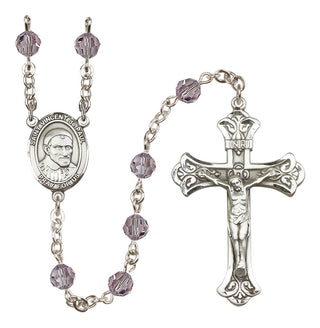 Sterling Silver 6mm Austrian Crystal Saint Vincent de Paul Rosary in Light Amethyst