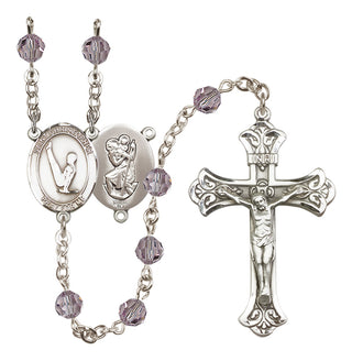 Sterling Silver 6mm Austrian Crystal Saint Christopher/Gymnastics Rosary in Light Amethyst