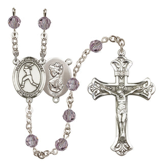 Sterling Silver 6mm Austrian Crystal Saint Christopher/Softball Rosary in Light Amethyst