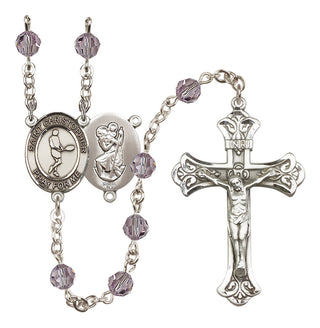 Sterling Silver 6mm Austrian Crystal Saint Christopher/Tennis Rosary in Light Amethyst