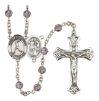 Sterling Silver 6mm Austrian Crystal Saint Sebastian/Baseball Rosary in Light Amethyst