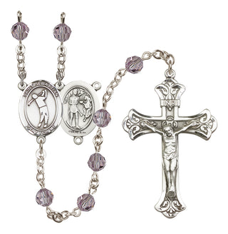 Sterling Silver 6mm Austrian Crystal Saint Sebastian/Golf Rosary in Light Amethyst