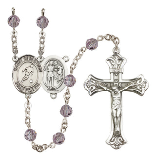 Sterling Silver 6mm Austrian Crystal Saint Sebastian/Soccer Rosary in Light Amethyst
