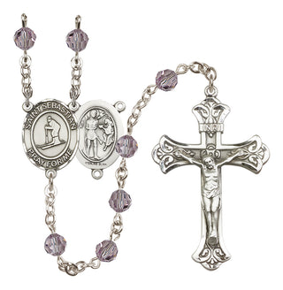 Sterling Silver 6mm Austrian Crystal Saint Sebastian/Skiing Rosary in Light Amethyst