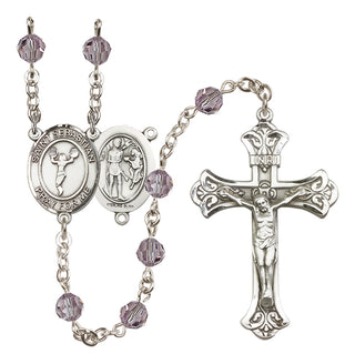 Sterling Silver 6mm Austrian Crystal Saint Sebastian/Cheerleading Rosary in Light Amethyst