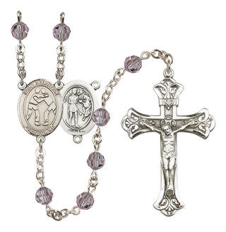 Sterling Silver 6mm Austrian Crystal Saint Sebastian/Wrestling Rosary in Light Amethyst