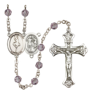 Sterling Silver 6mm Austrian Crystal Saint Sebastian/Dance Rosary in Light Amethyst