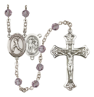 Sterling Silver 6mm Austrian Crystal Saint Sebastian / Softball Rosary in Light Amethyst