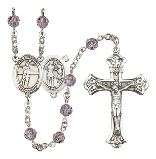 Sterling Silver 6mm Austrian Crystal Saint Sebastian / Volleyball Rosary in Light Amethyst