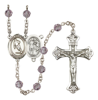 Sterling Silver 6mm Austrian Crystal Saint Sebastian / Rugby Rosary in Light Amethyst
