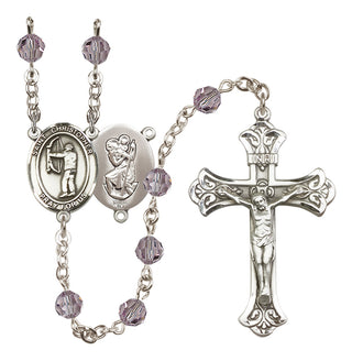 Sterling Silver 6mm Austrian Crystal Saint Christopher/Archery Rosary in Light Amethyst