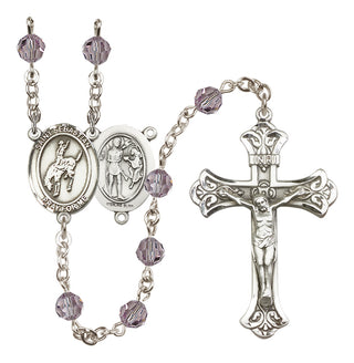 Sterling Silver 6mm Austrian Crystal Saint Sebastian / Rodeo Rosary in Light Amethyst