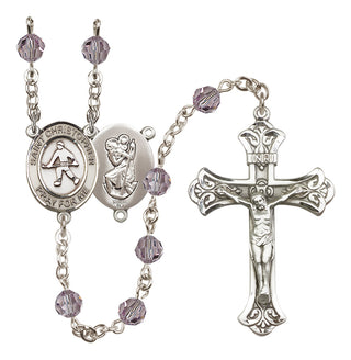 Sterling Silver 6mm Austrian Crystal Saint Christopher / Field Hockey Rosary in Light Amethyst