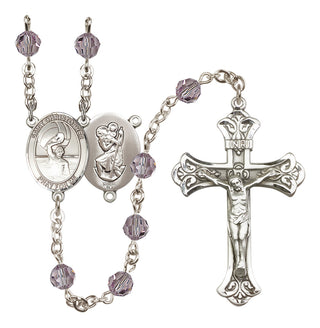 Sterling Silver 6mm Austrian Crystal Saint Christopher/Water Polo Men Rosary in Light Amethyst