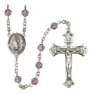 Sterling Silver 6mm Austrian Crystal Virgen de Guadalupe Rosary in Light Amethyst