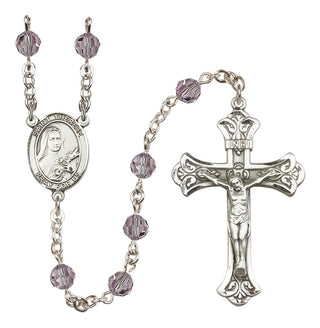 Sterling Silver 6mm Austrian Crystal Saint Therese of Lisieux Rosary in Light Amethyst