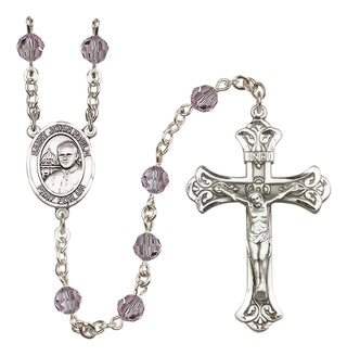 Sterling Silver 6mm Austrian Crystal Saint John Paul II Rosary in Light Amethyst